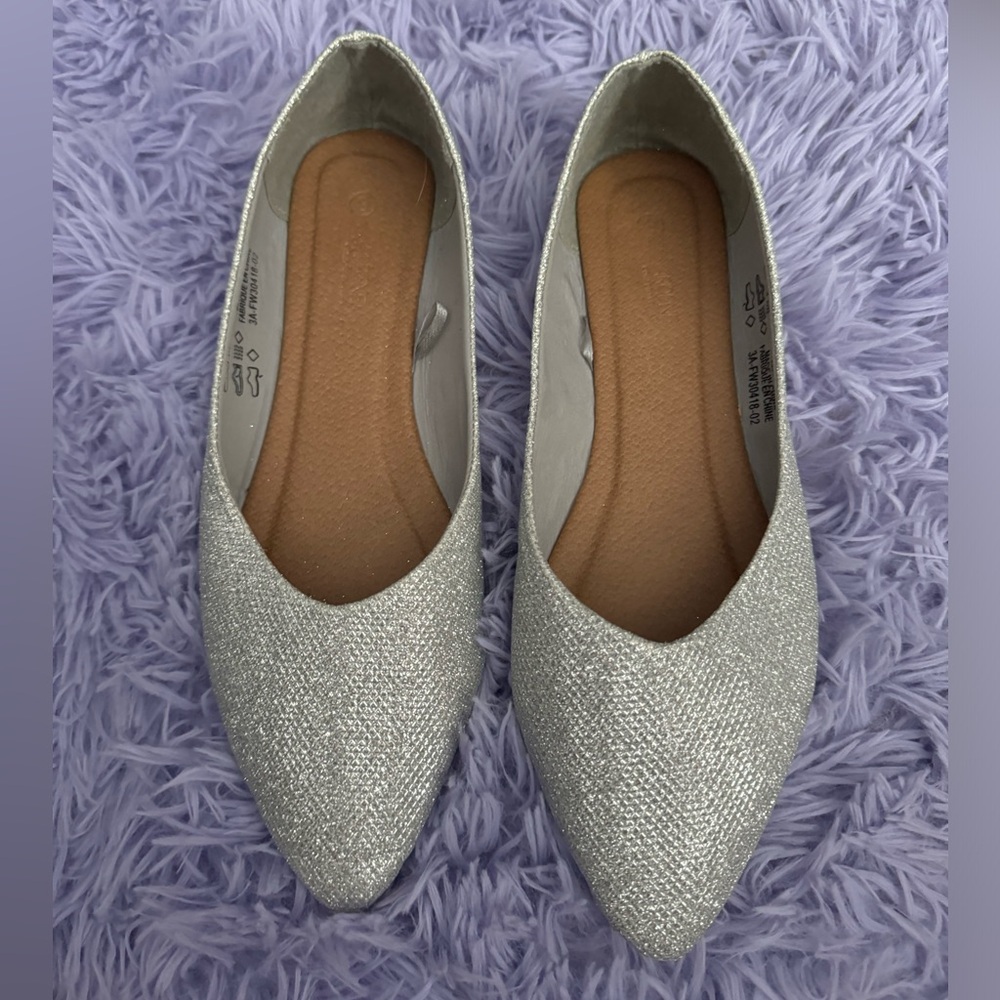Silver Pointed-Toe Women's Flats
